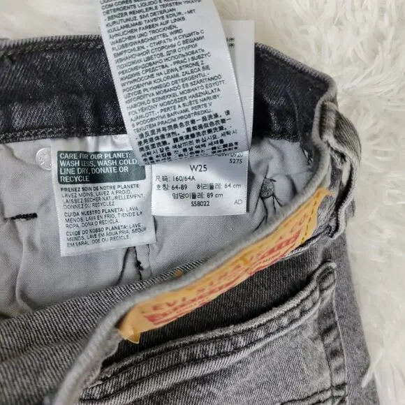 Levis 501 Original High Rise Grey Denim Cut Off Shorts Size W25 Button Fly - Picture 7 of 8